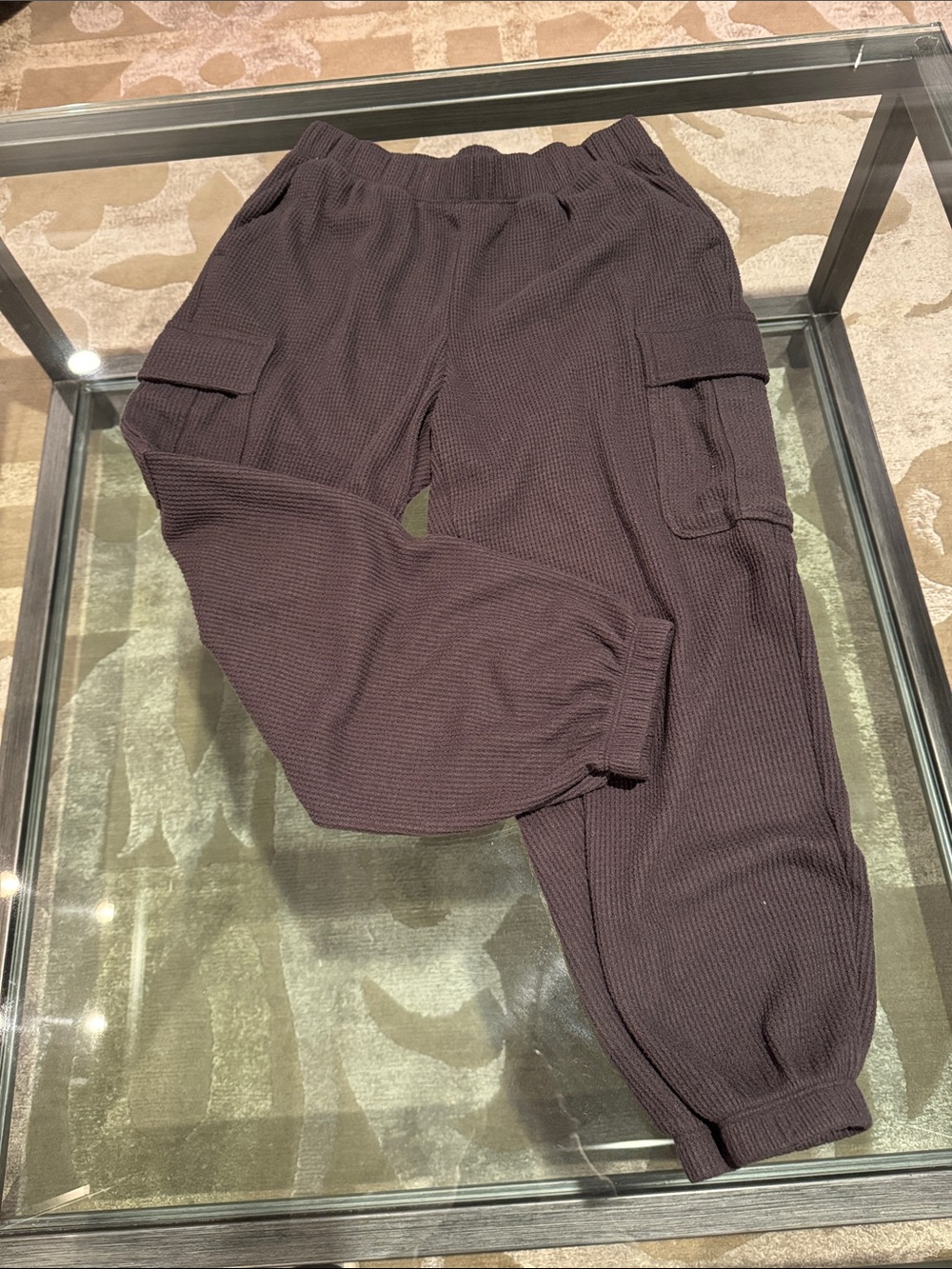 aerie Black Waffle Knit Cargo Joggers